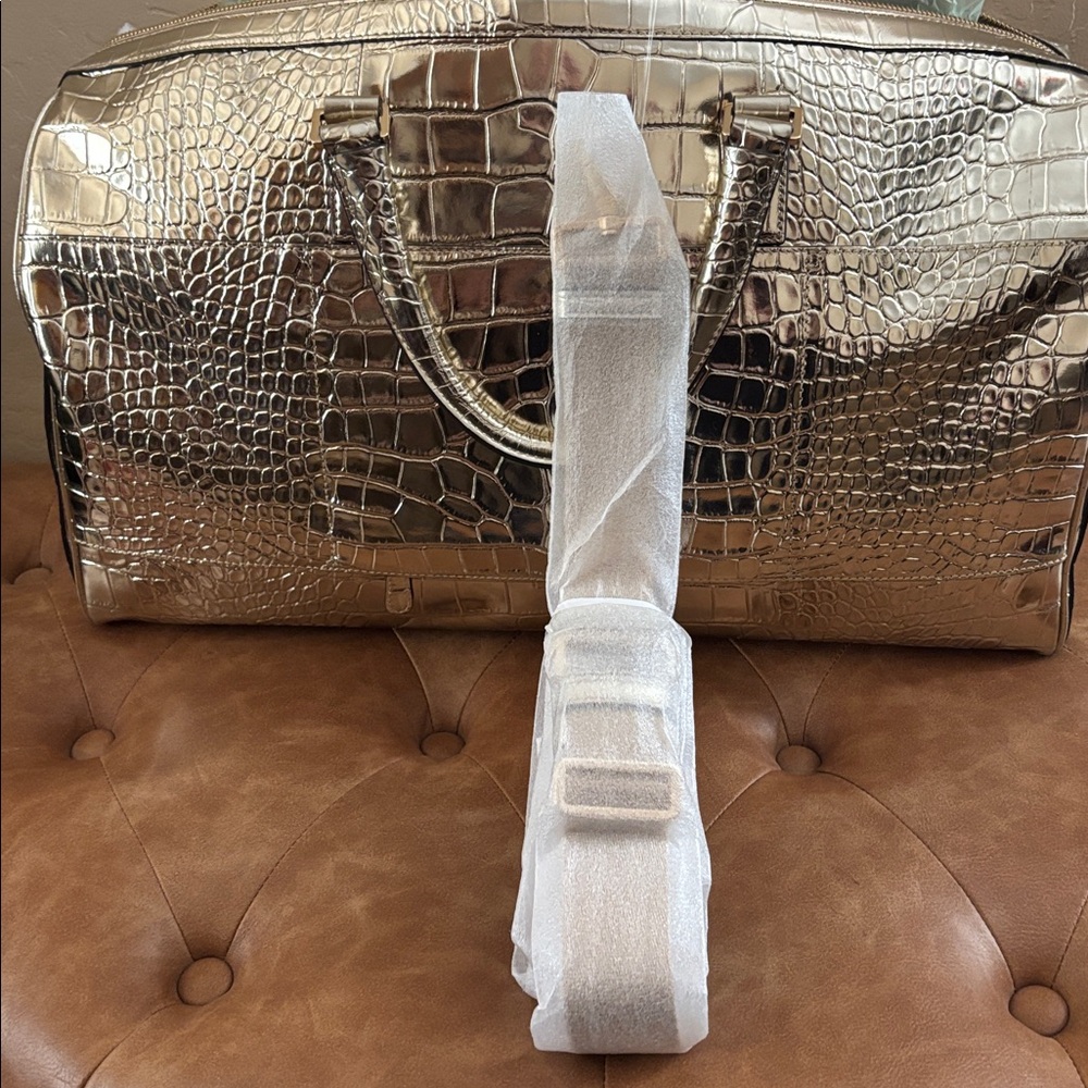 Michael Kors Bedford Travel Pale Gold XL Weekender Embossed Leather - Picture 13 of 15